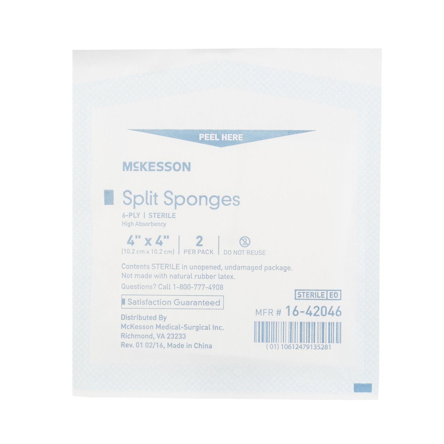 McKesson IV/Drain Split Dressing, 4 x 4 Inch, 2 ct