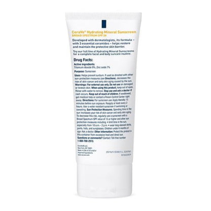 CeraVe Hydrating Mineral Sunscreen Face Lotion SPF 50, 2.5 oz.