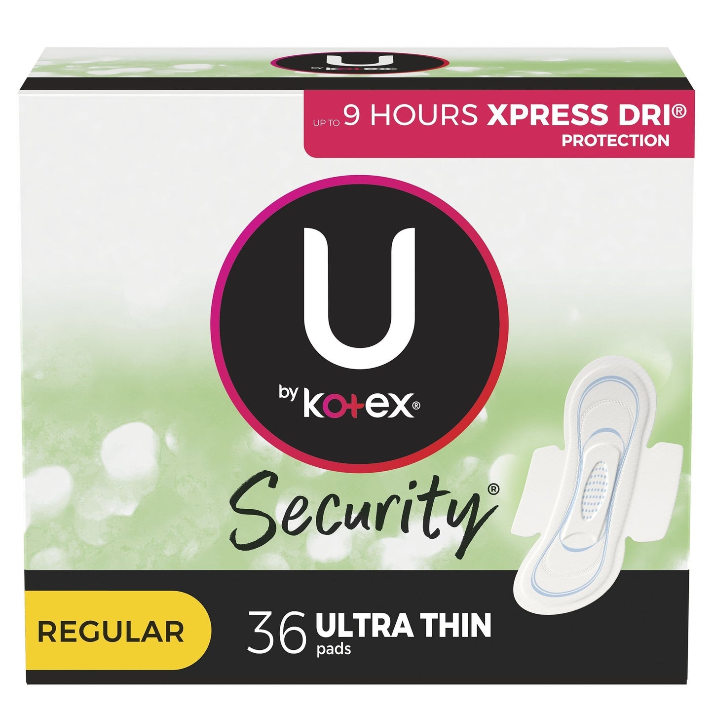 U by Kotex Security Ultra Thin Pads with Wings, Regular Absorbency, 36 ct