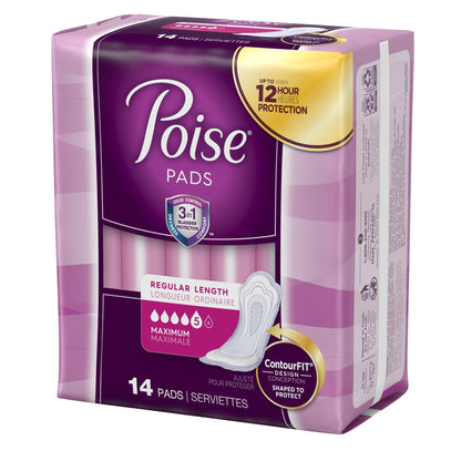 Poise Bladder Control Pads, Disposable, Heavy Absorbency, Regular Length, 3" x 11", Adult Female, Absorb-Loc Core