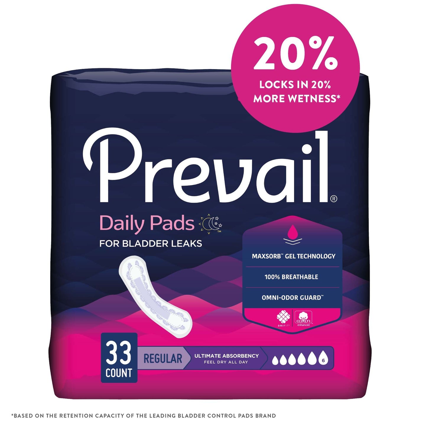 Prevail® Daily Pads Ultimate Bladder Control Pad, 16-Inch Length, 33 ct