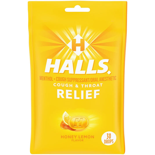 Halls® Honey Lemon Flavor Cold and Cough Relief Drops, 30 ct.