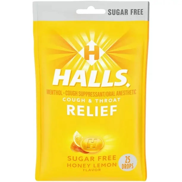 Halls® Menthol Cough and Throat Relief Drops, Honey-Lemon, 25 ct.