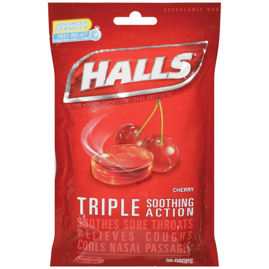 Halls® Menthol Cherry Flavor Cold and Cough Relief, 30 ct