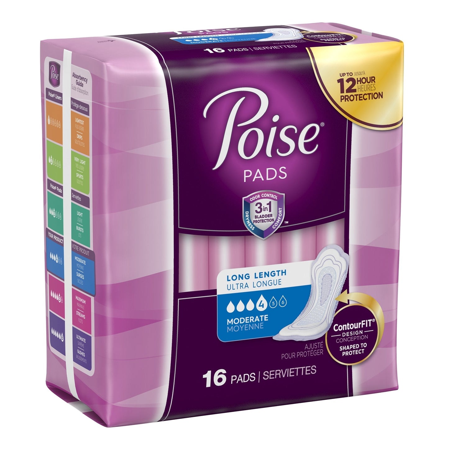 Poise Moderate Absorbency Bladder Control Pads for Women, Long