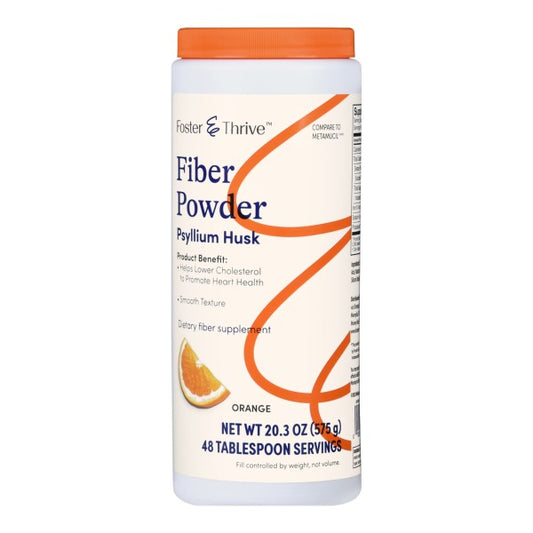 Foster & Thrive Fiber Powder Psyllium Husk, Orange Flavor, 20.3 oz.