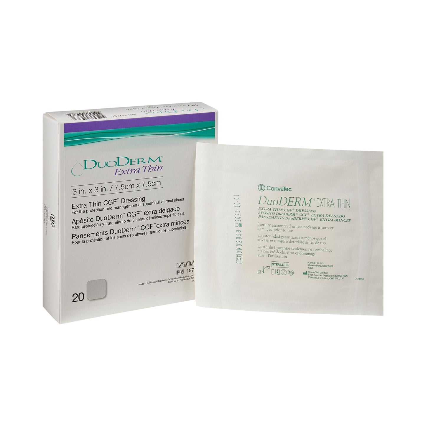 DuoDerm® Extra Thin Hydrocolloid Dressing, 3 x 3 Inch, 20 ct