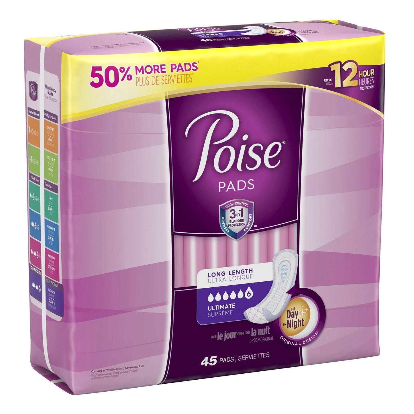 Poise Bladder Control Female Disposable Pads, Heavy Absorbency, Absorb-Loc Core, One Size Fits, 15.9 ", 45 ct