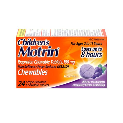 Motrin Children's Ibuprofen Chewable Tablets, Grape, 24 ct.