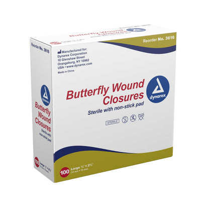 Dynarex® Butterfly Wound Closure Strip, .5 by 2.75 Inches, 100 ct.