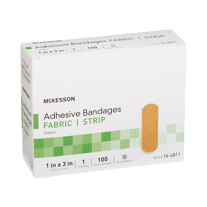 Adhesive Strip McKesson 1 X 3 Inch Fabric Rectangle Tan Sterile