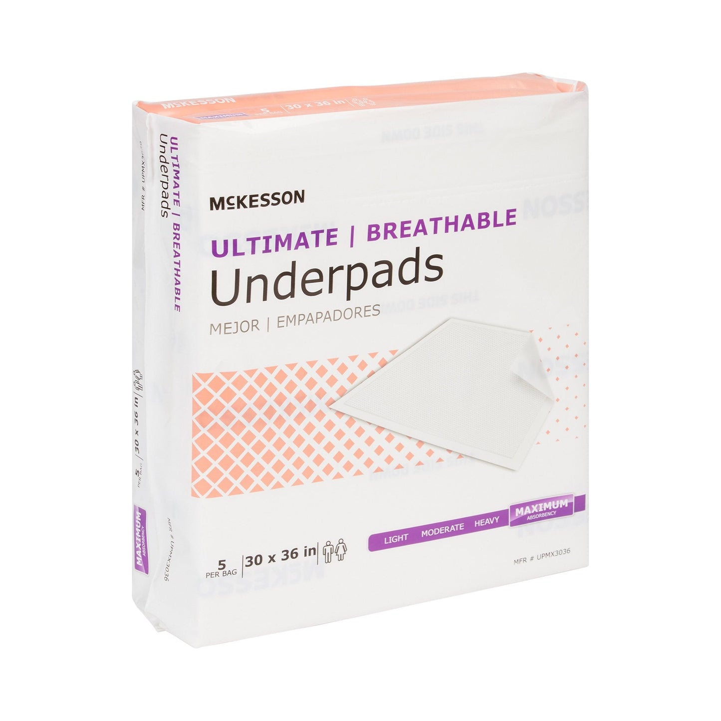 McKesson Ultimate Breathable Underpads, Maximum Protection, Heavy Absorbency, 30" x 36", White, 5 ct