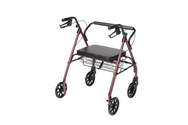 McKesson Bariatric Red Folding Steel Four-Wheel Rollator, 500 lbs capacity