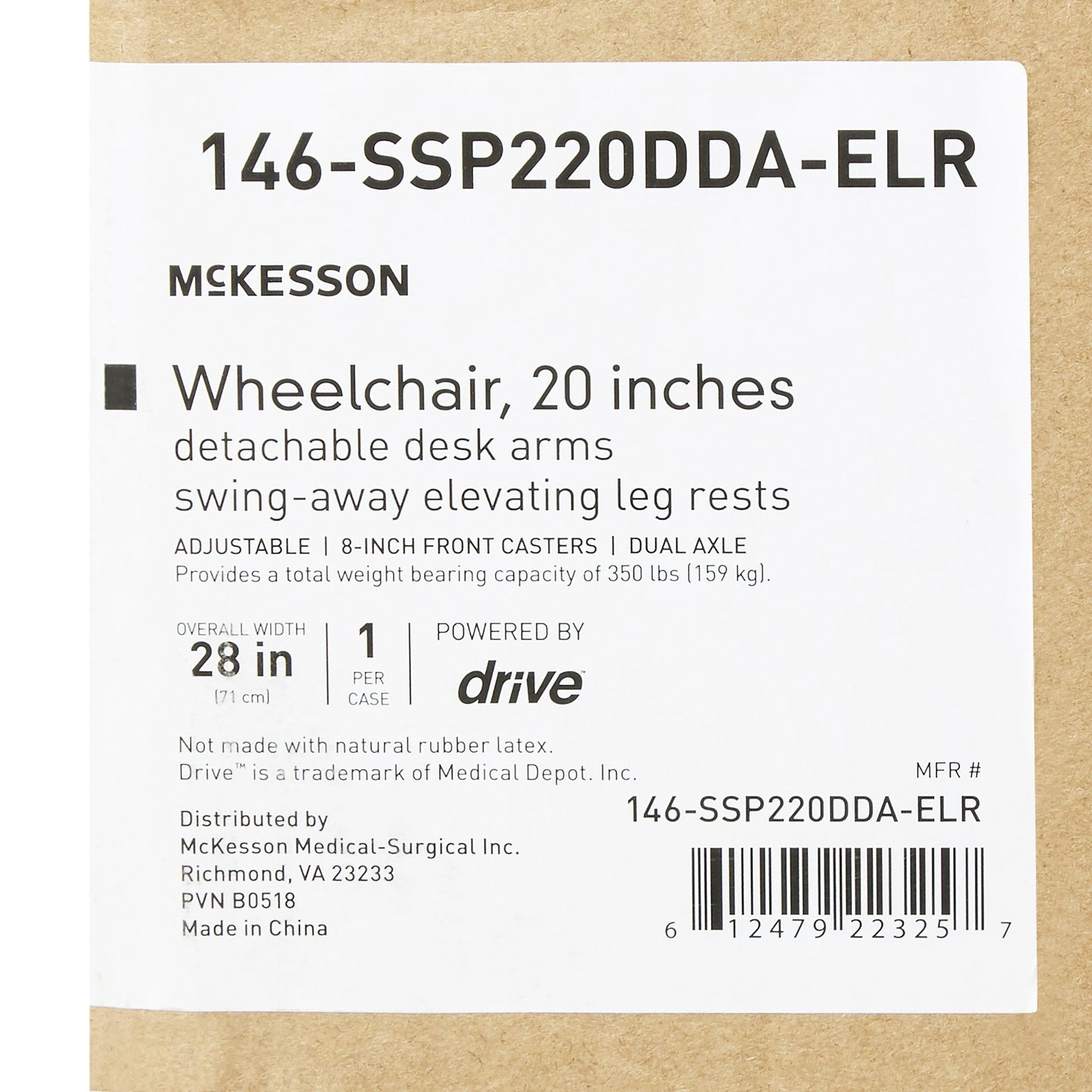 McKesson Wheelchair, 20 Inch Seat Width, Legrest