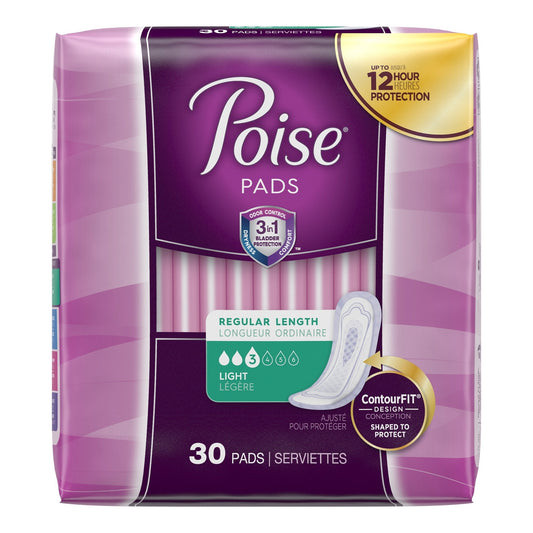 Poise Bladder Control Pads, Light Absorbency, Regular Length, 30 ct