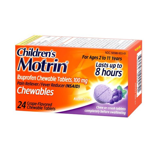 Motrin Children's Ibuprofen Chewable Tablets, Grape, 24 ct.