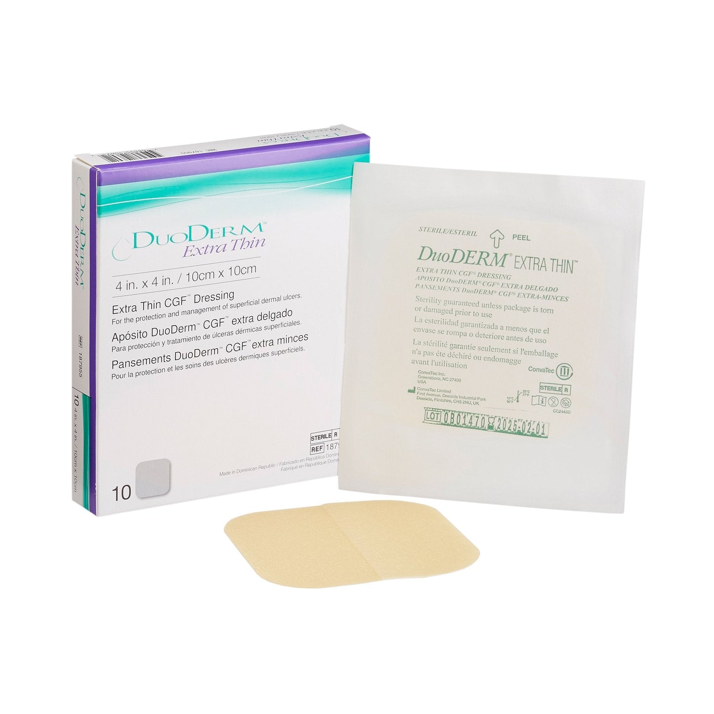 DuoDerm® Extra Thin Hydrocolloid Dressing, 4 x 4 Inch