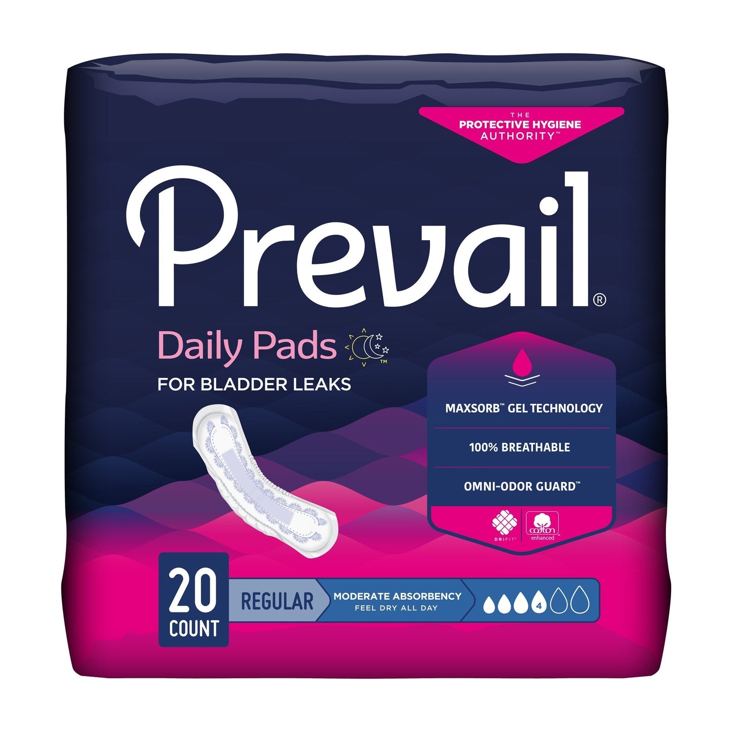 Prevail® Daily Pads Moderate Bladder Control Pad, 9.25" Length, 180 ct