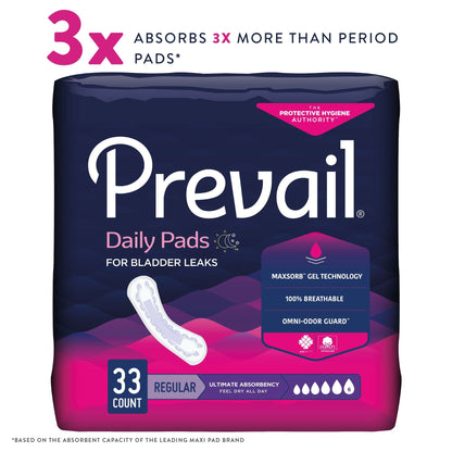 Prevail® Daily Pads Ultimate Bladder Control Pad, 16-Inch Length, 33 ct