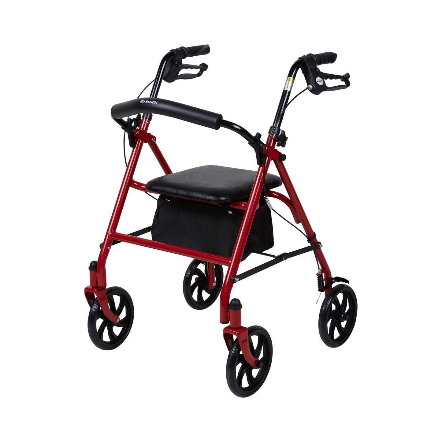 McKesson Folding Steel 4 Wheel Rollator, 12" Seat Width, Red