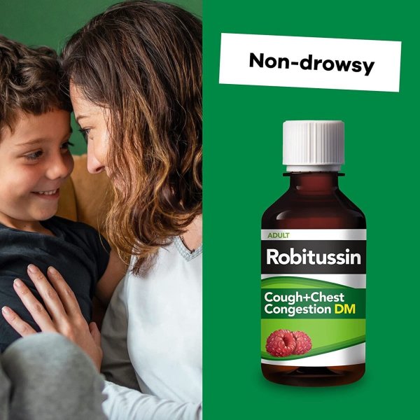 Robitussin Adult Cough + Chest Congestion DM Liquid, Raspberry, 4 oz.