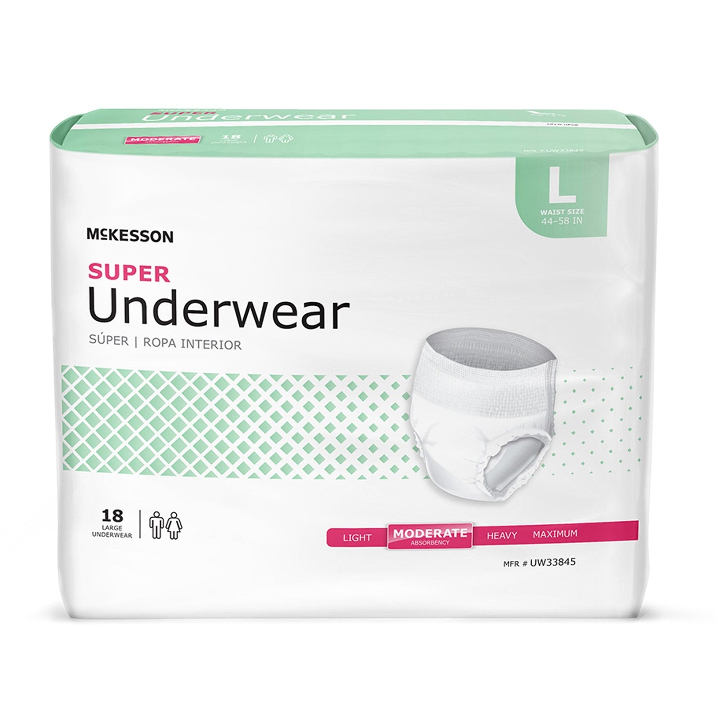 McKesson Super Moderate Absorbent Underwear, Large, 72 ct