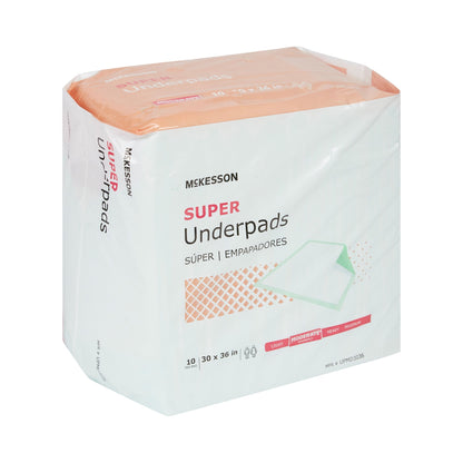 McKesson Super Moderate Absorbency Underpad, 30 x 36 Inch, 10 ct