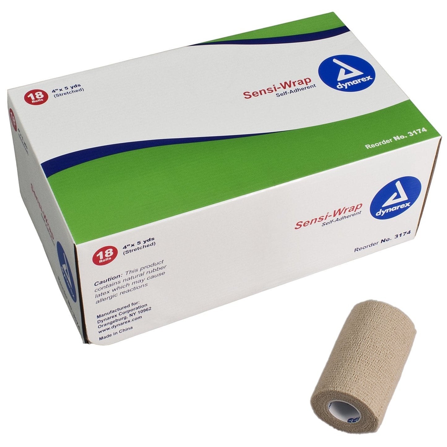 Sensi-Wrap Self-adherent Closure Cohesive Bandage, 4 Inch x 5 Yard, 18 ct