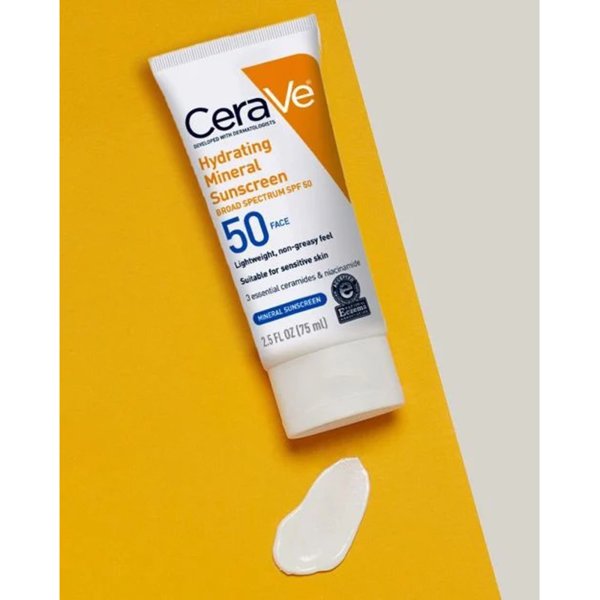 CeraVe Hydrating Mineral Sunscreen Face Lotion SPF 50, 2.5 oz.