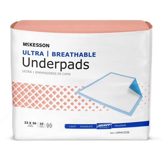 McKesson Ultra Breathable Heavy Absorbency Low Air Loss Underpad, 23 x 36 Inch, 10 ct