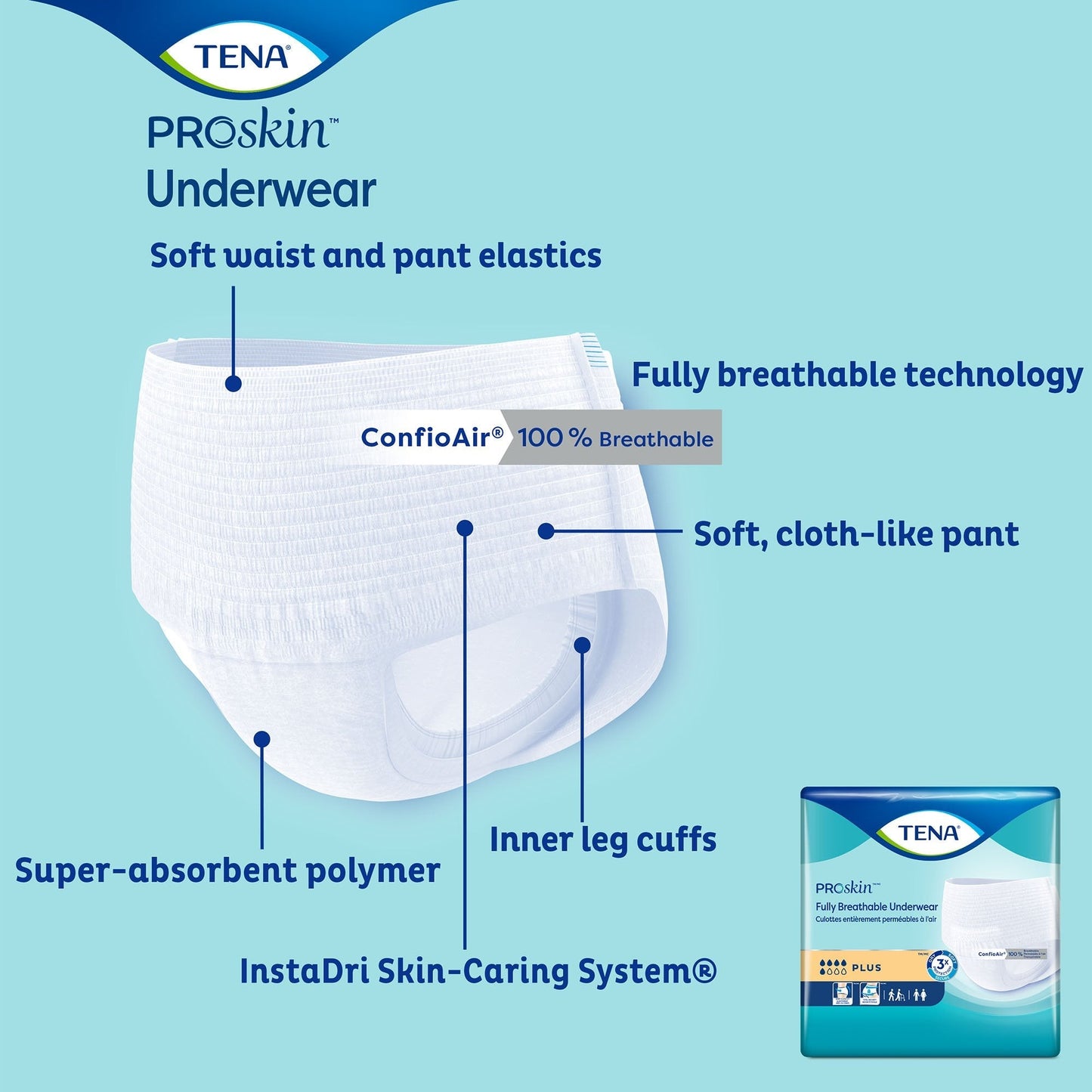 TENA® ProSkin™ Plus Fully Breathable Absorbent Underwear, Large, 18 ct