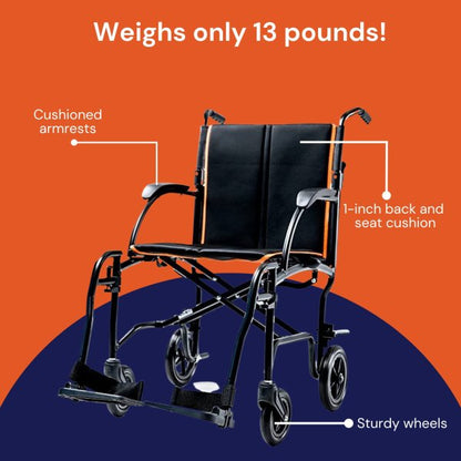 Feather Transport Wheelchair, 13 lbs, 300 lbs. Weight Capacity