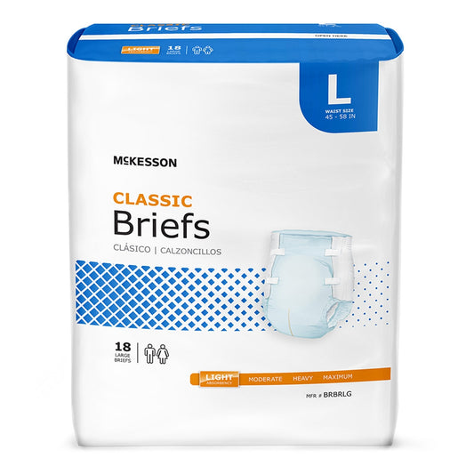 McKesson Classic Light Absorbency Incontinence Brief, Large, 18 ct