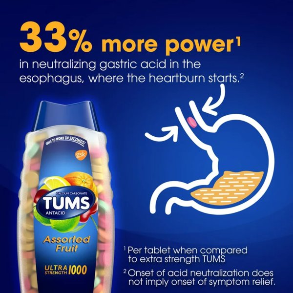 Tums Smoothies Extra Strength Antacid Chewable Tablets, Assorted Fruit, 60 ct.