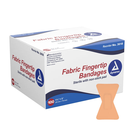 Dynarex Adhesive Fingertip Bandage, 1.75 x 3 Inch, 100 ct.