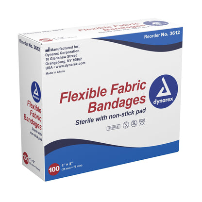 Dynarex® Tan Adhesive Fabric Bandage, 1 x 3 Inch, 100 ct.