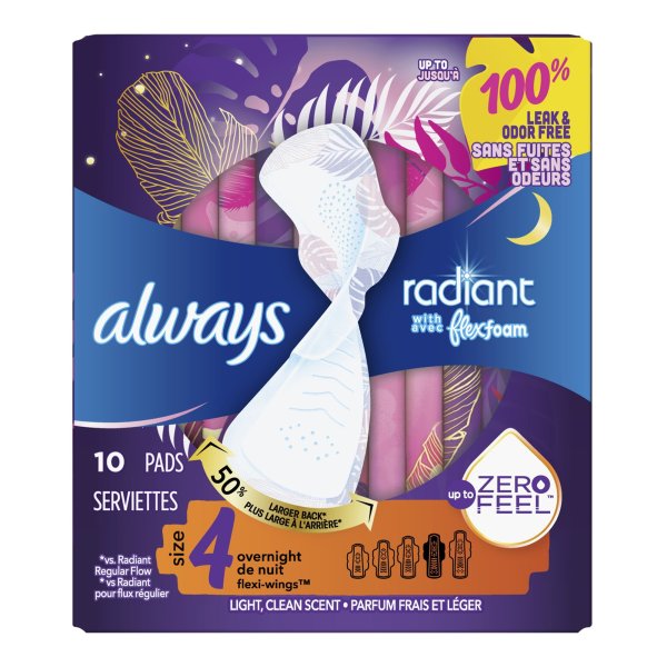 Always Radiant Overnight Pads w/ Flexi-Wings, Size 4