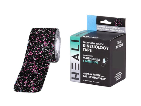 Heali Pre-Cut Kinesiology Tape w/ Magnesium & Menthol, Pink Splatter