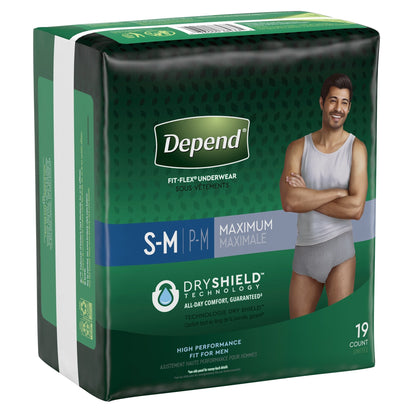 Depend FIT-FLEX Absorbent Underwear for Men, Small/Medium, Pull-On, Gray, Disposable, 19EA ct