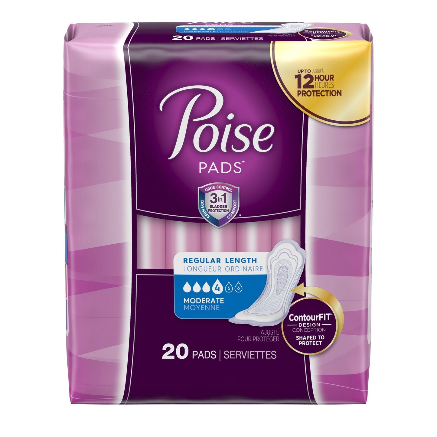 Poise Bladder Control Pads, Adult Women, Disposable, 20 ct