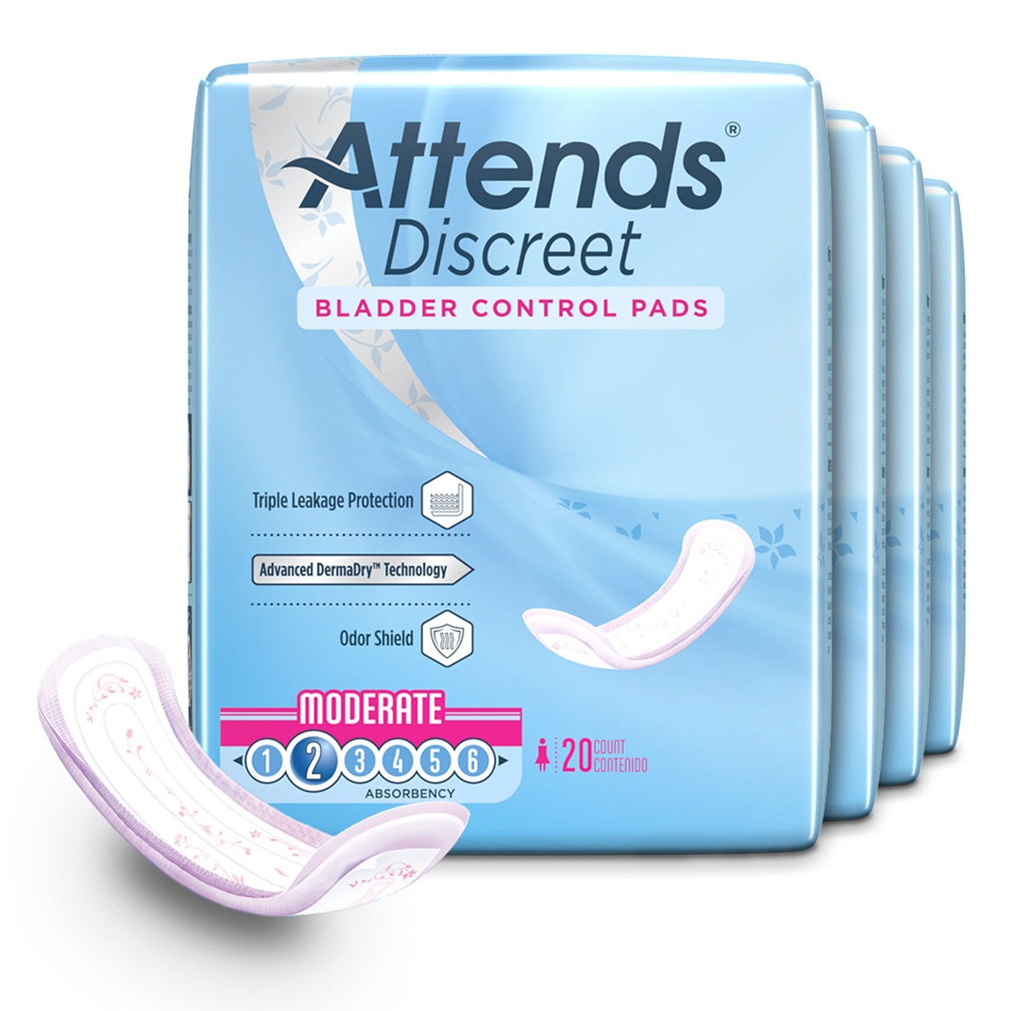 Attends® Discreet Women's Moderate Bladder Control Pad, 10.5" Length