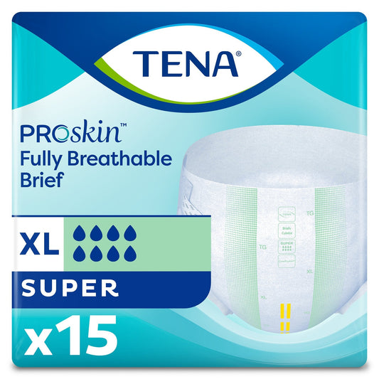 TENA Super Adult Heavy-Absorbent Incontinence Brief, X-large, 60" to 64" Waist / Hip, 15 ct