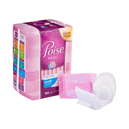 Poise Bladder Control Pads, Adult Women, Moderate Absorbency, Disposable, 12.20" Length, 54 ct