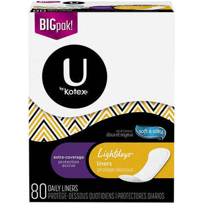 U by Kotex® Security® Lightdays® Liners, Extra-Coverage, 80 ct