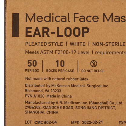 McKesson ASTM Level 1 Medical Face Masks, White, 50 count