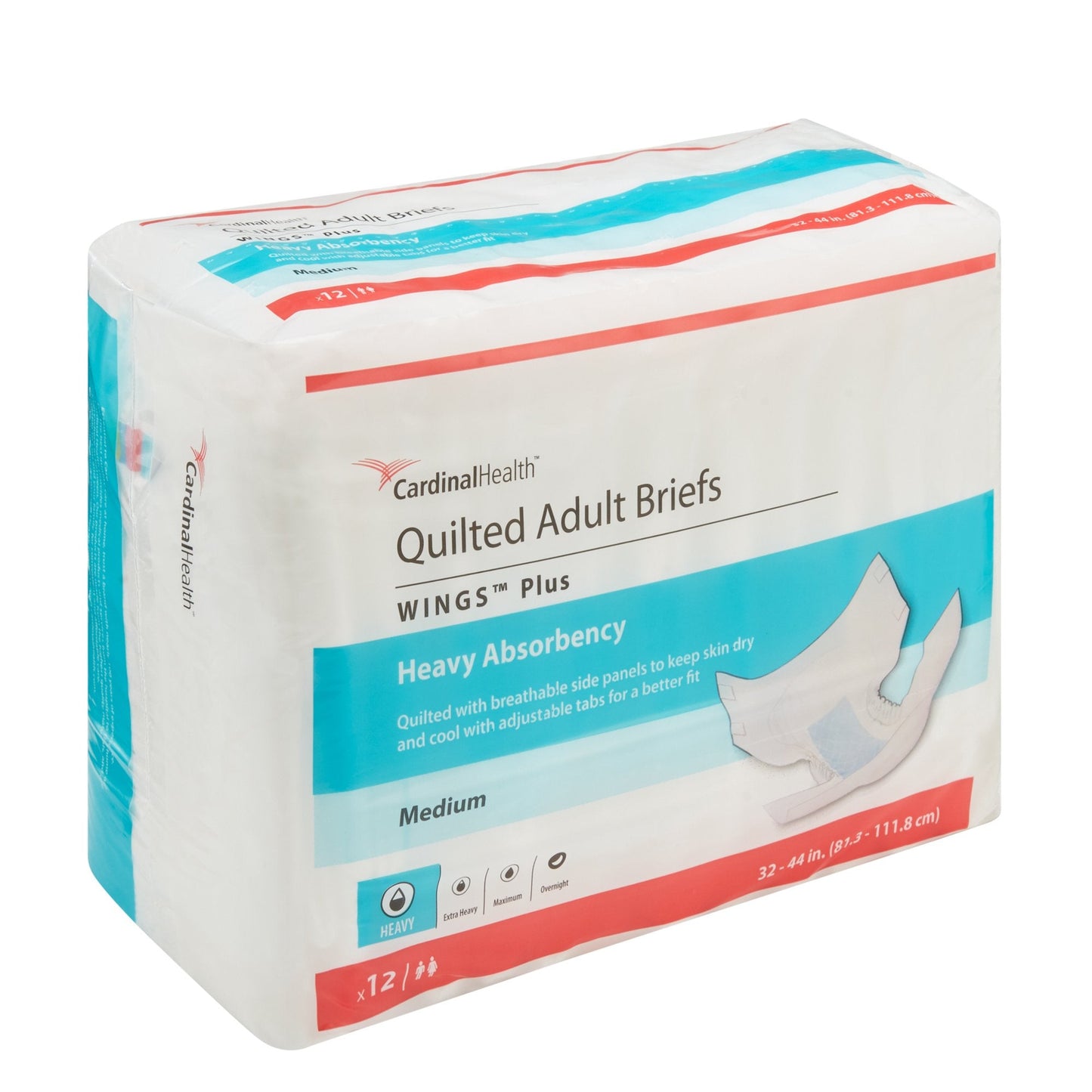 Wings™ Plus Quilted Heavy Absorbency Incontinence Brief, Medium, 12 ct