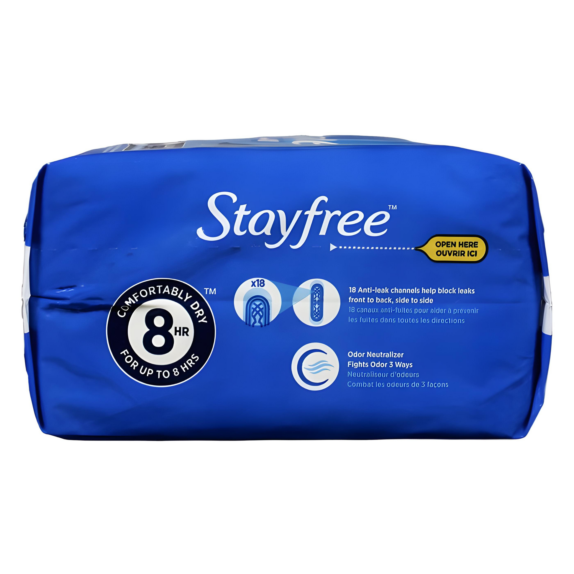 Side view of Stayfree Maxi Pad Regular Absorbency package