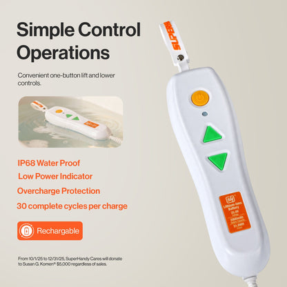 SuperHandy GoRise LT Portable Floor & Bath Lift – Pink Susan G. Komen® Edition – Lightweight (19 lbs), 330 lb Capacity, IP68 Waterproof