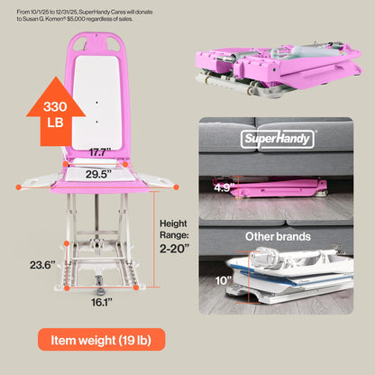 SuperHandy GoRise LT Portable Floor & Bath Lift – Pink Susan G. Komen® Edition – Lightweight (19 lbs), 330 lb Capacity, IP68 Waterproof