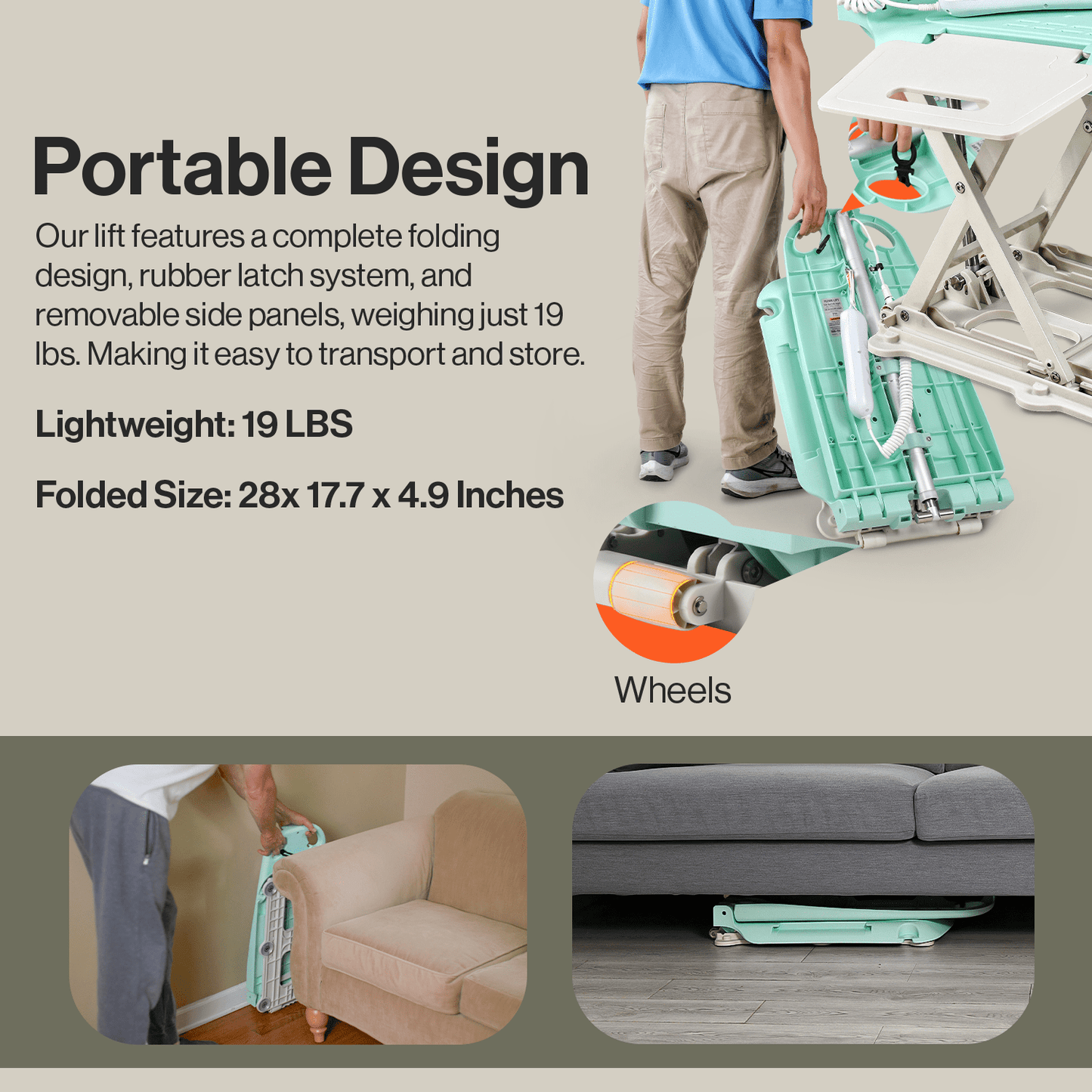 SuperHandy GoRise LT Portable Floor Lift - Lightweight (19lbs), Lift up to 330 Lbs, IP68 Waterproof